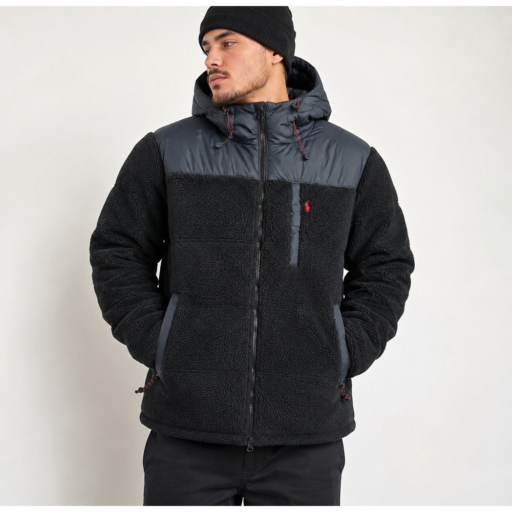 Polo Ralph Lauren Black The Gorham Hybrid Down Fleece Puffer Jacket Performance